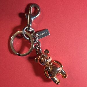 COACH 3D Teddy Bear Rosegold Metallic Key Ring / Bag Charm